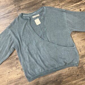 NWT We The Free People Anyway‎ Surplice Sweater Top Women Size Small Deep Teal